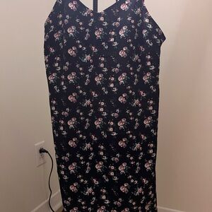 Floral Black Sleeveless Straight Mini Dress